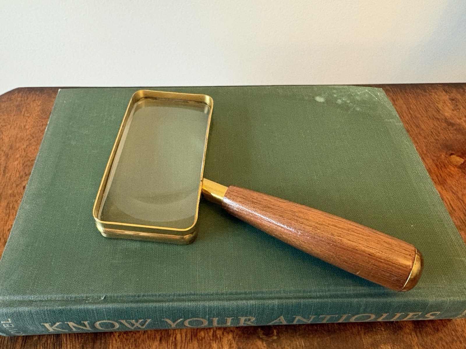 Vintage Magnifying Glass Donigan Optical K.C. MO USA Brass Wood Rectangular