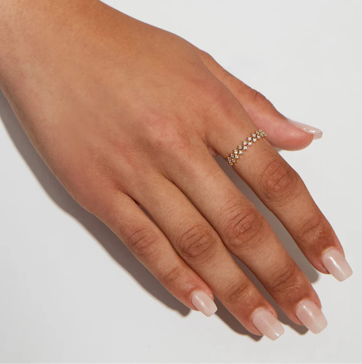 14K Solid Gold Double Row Diamond Wedding Ring, Diamond Wedding Ring for Her