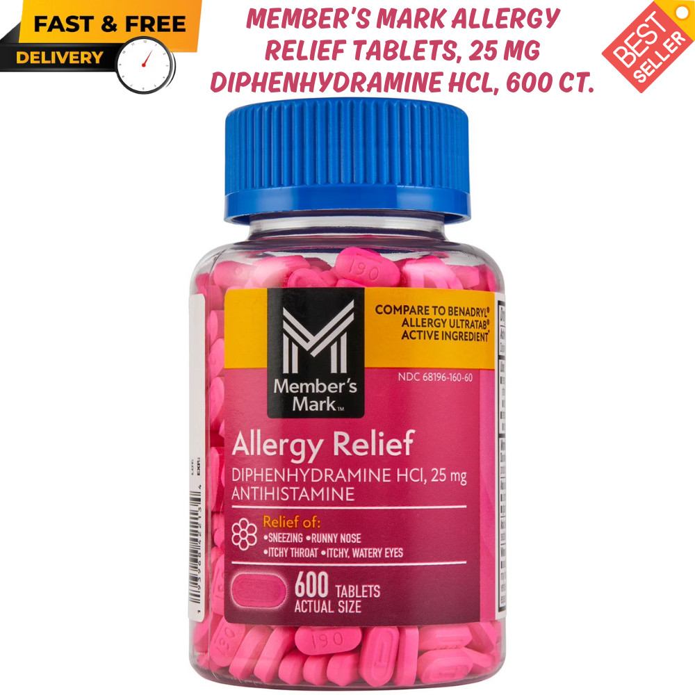Member’s Mark Allergy Relief Tablets, 25 mg Diphenhydramine HCL, 600 ct. OTC Med