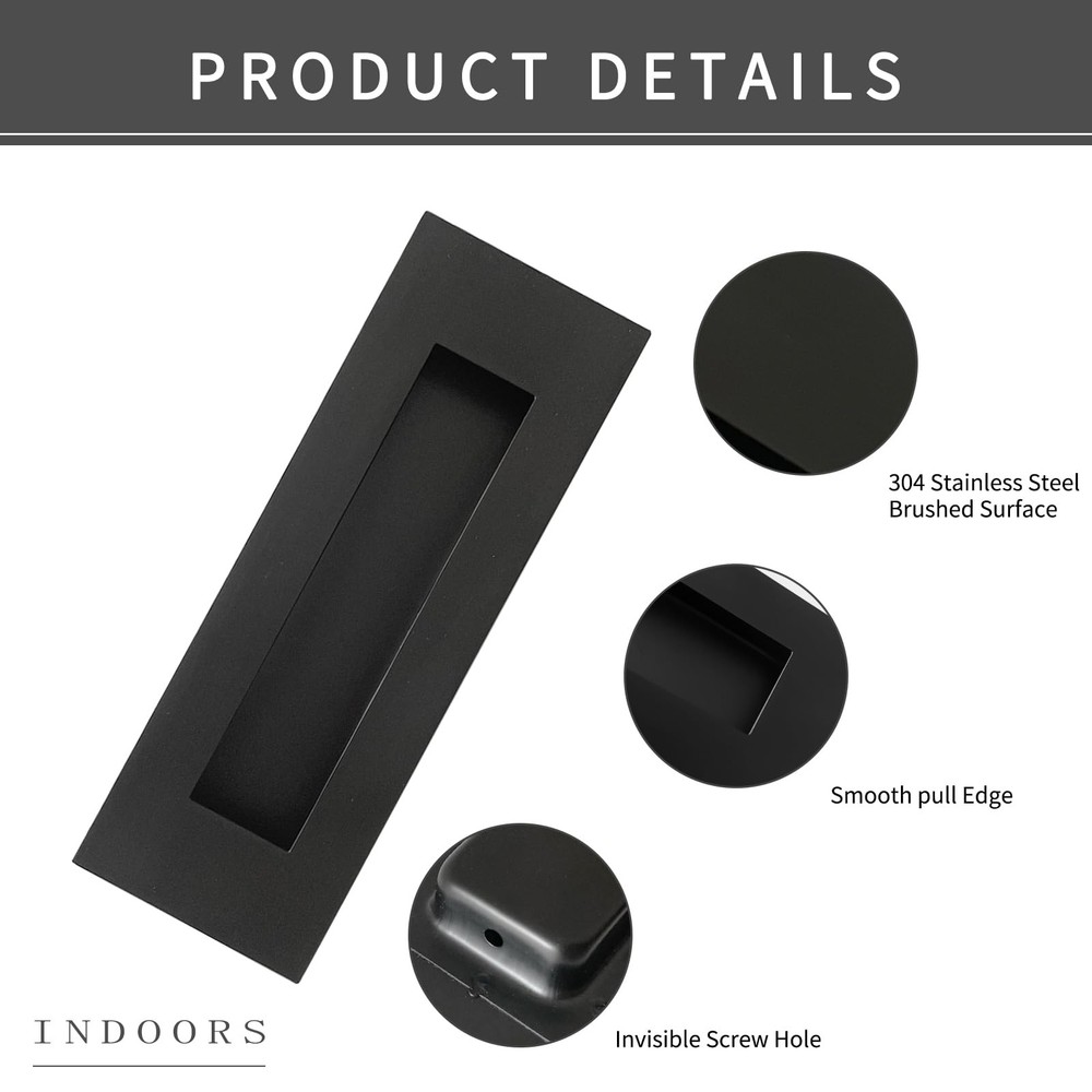 Recessed Finger Flush Pull Sliding Door Handle Edge Pull 7" Black