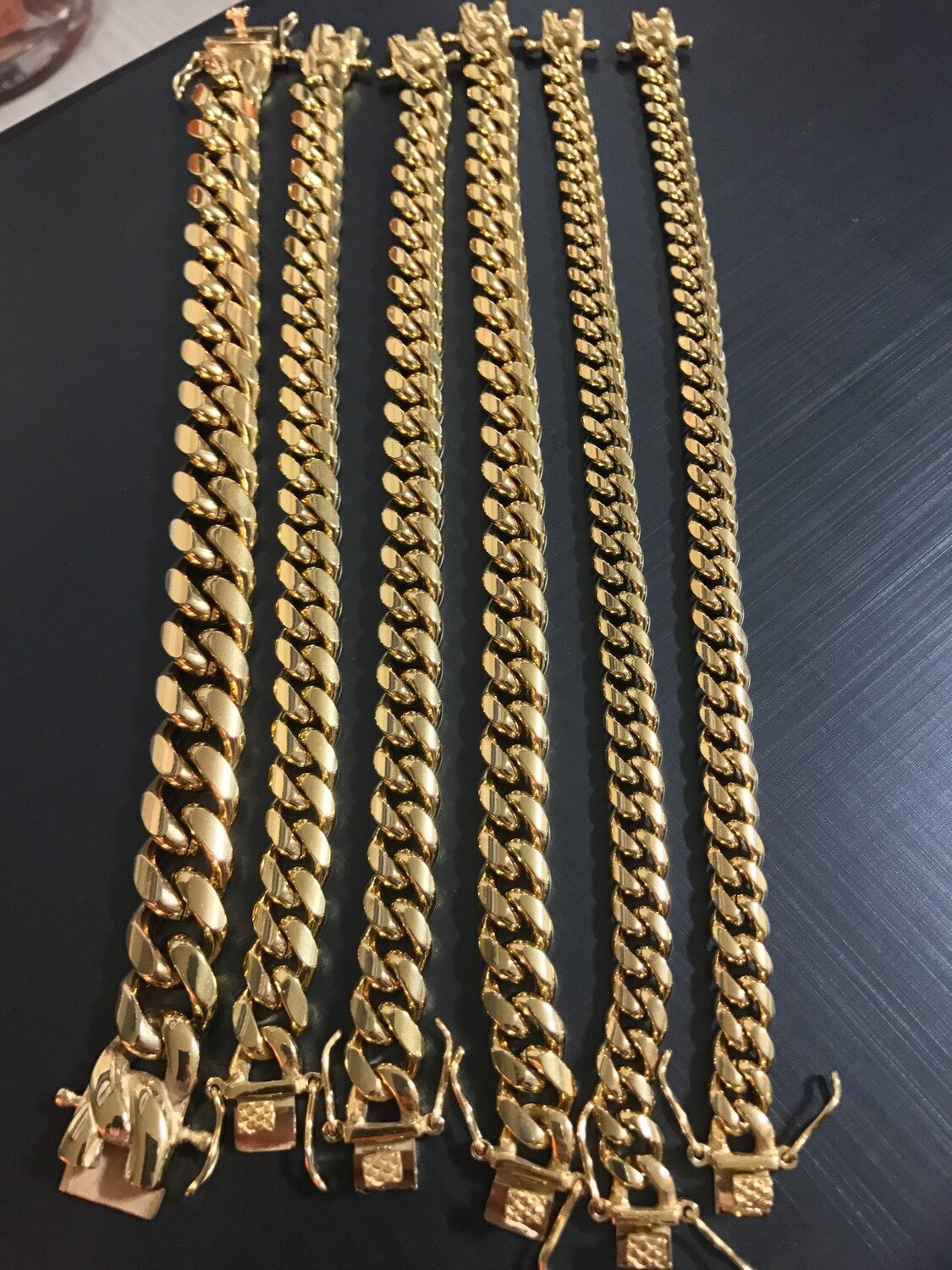 Men's Miami Cuban Link Bracelet&Chain Combo Set 14K Gold Plated Stainless Steel
