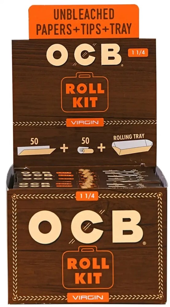 😎OCB UNBLEACHED ROLLING PAPERS + TIPS + TRAY✨1 ¼ SIZE✨20 ROLL KITS