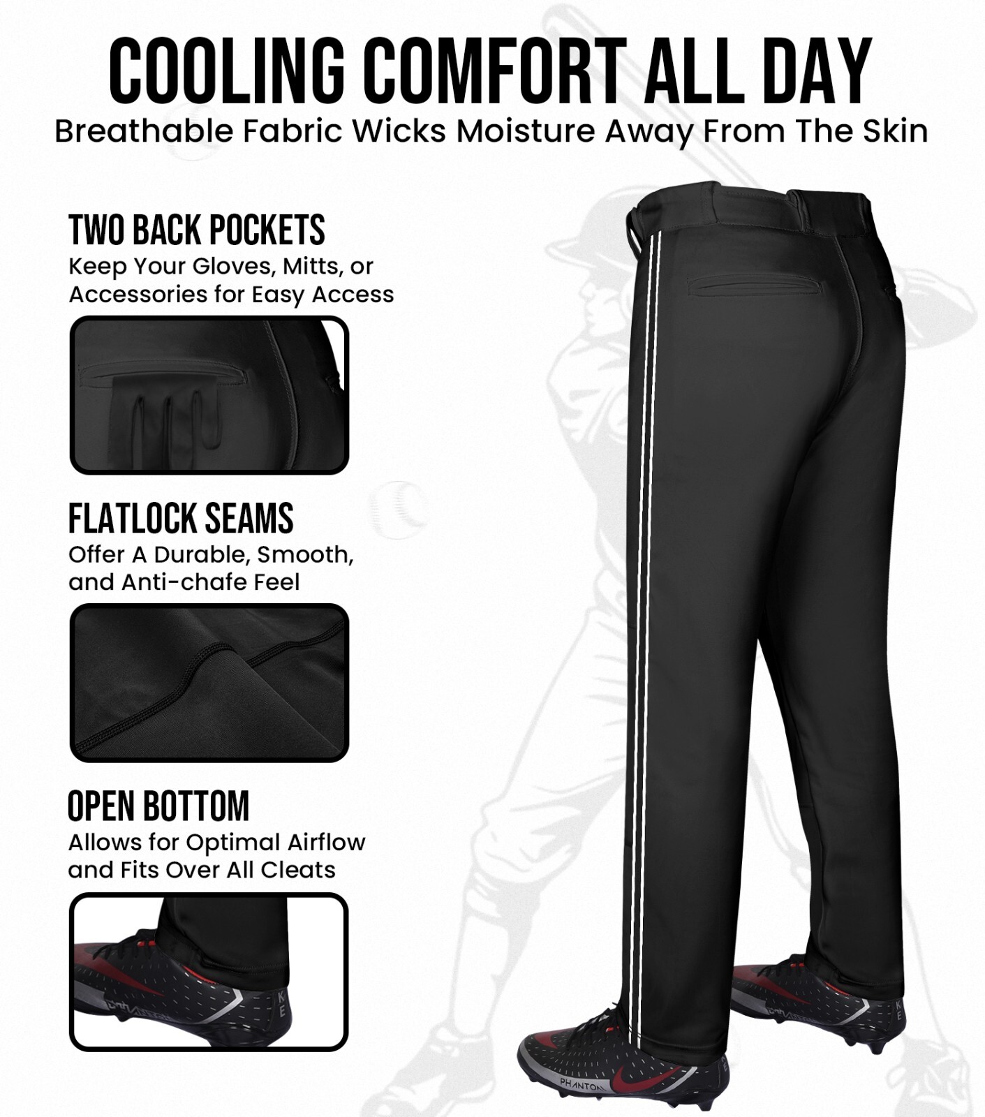 Exxact Sports Proline Full Length Baseball Pants Adult with Stripes For Men