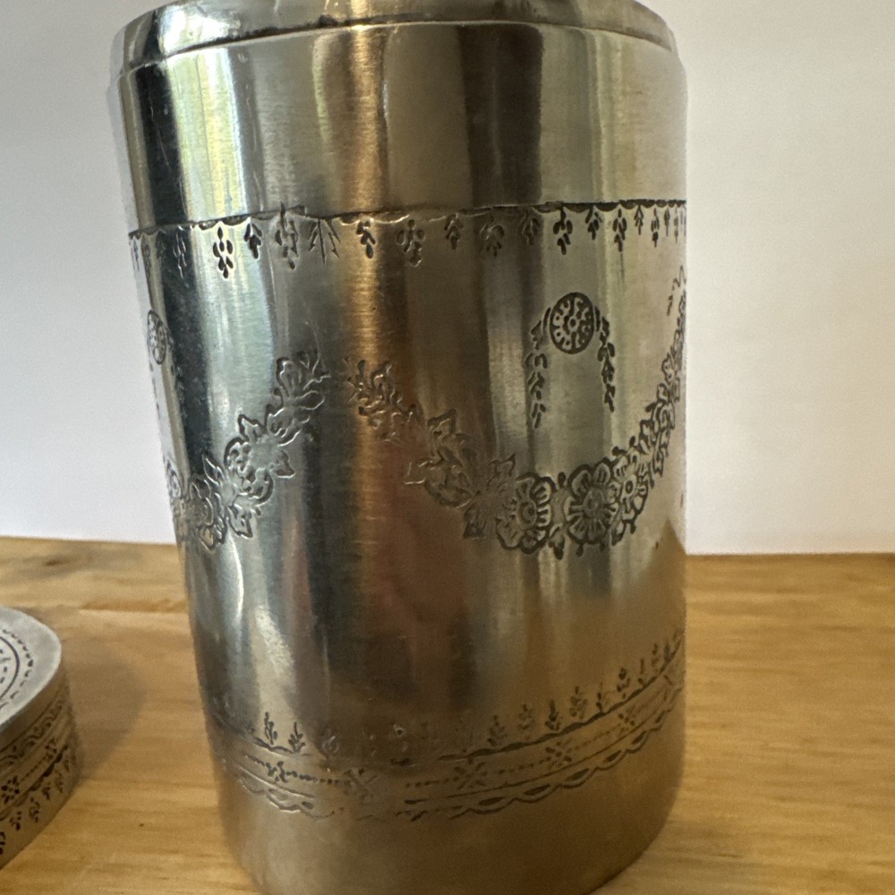 Vintage Silverplate Engraved Tea Caddy Biscuit Barrel Oval 7.5"