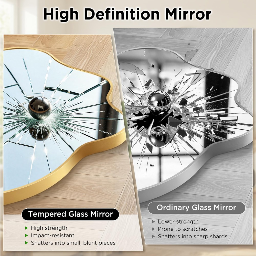 Gold Mirror Irregular Wall Mirror, Asymmetrical Mirror, Irregular Bathroom Mi...