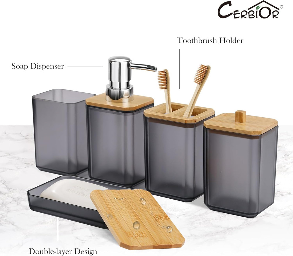 Bathroom Accessories Set 7 Piece Bath Ensemble Includes Soap Dispenser, Toothbru