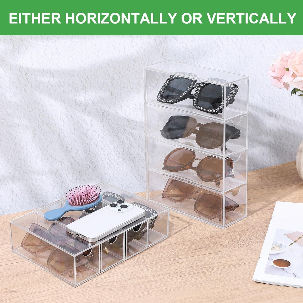 Acrylic Sunglass Organizer with Drawers - Stackable Eyewear Storage Case