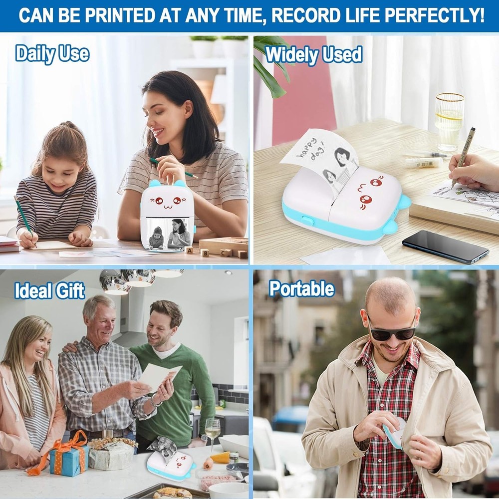Portable Printer, Mini Pocket Wireless Bluetooth Thermal Printers with 6 Blue