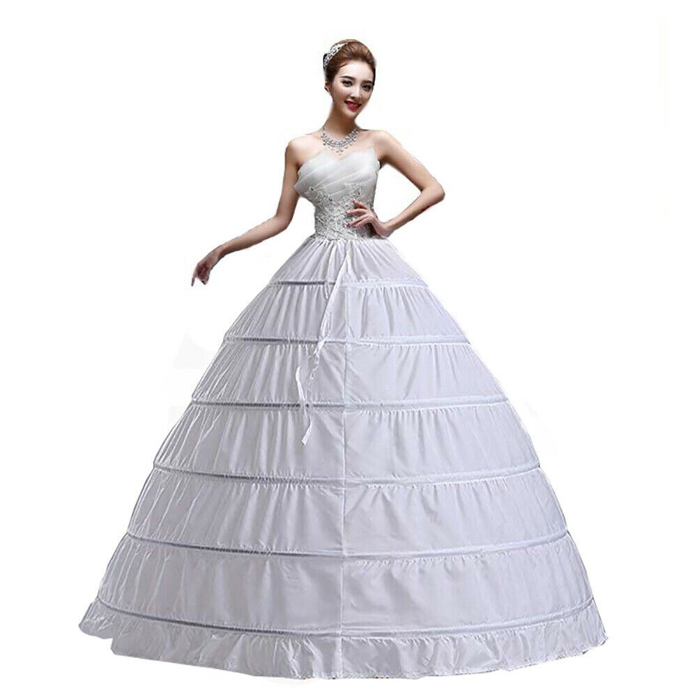 Women Crinoline Petticoat 6 Hoop Skirt White Ball Gown Underskirt for Bridal