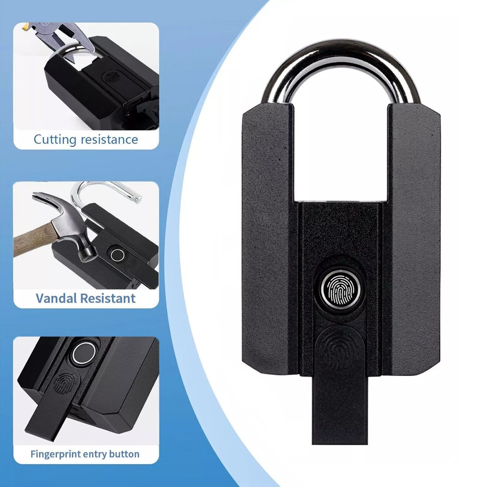 Smart Waterproof Bluetooth Fingerprint Padlock  Locker Lock W/ 2 Keys Black
