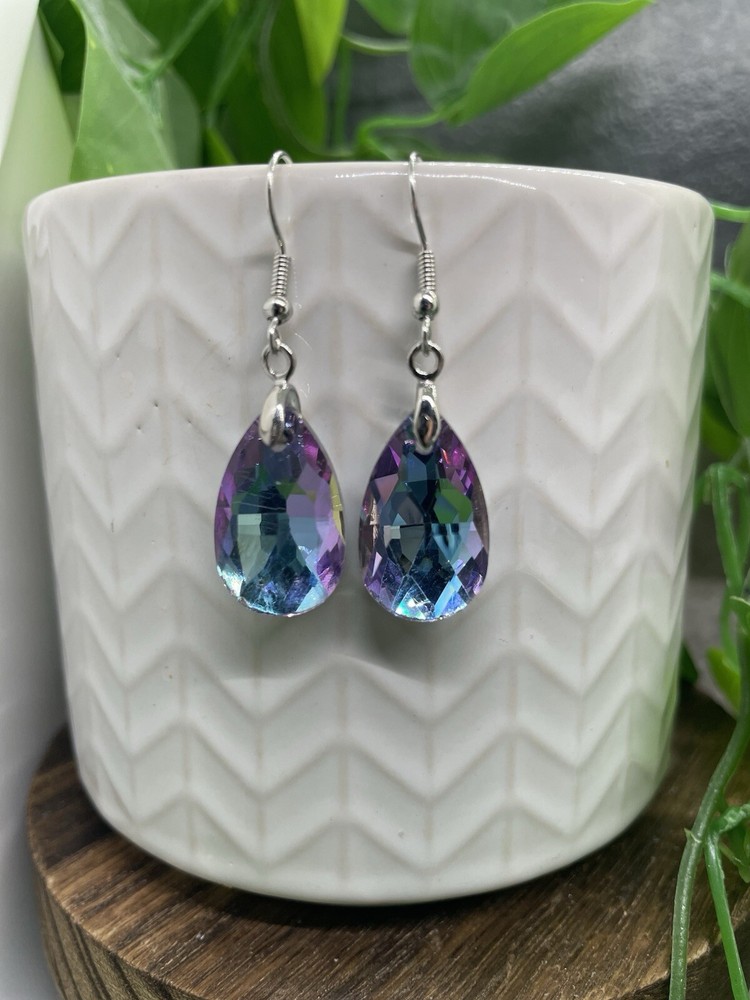 1.5” Silver-tone  Boho Iridescent Dangle Earring Set  New Free Ship B4305