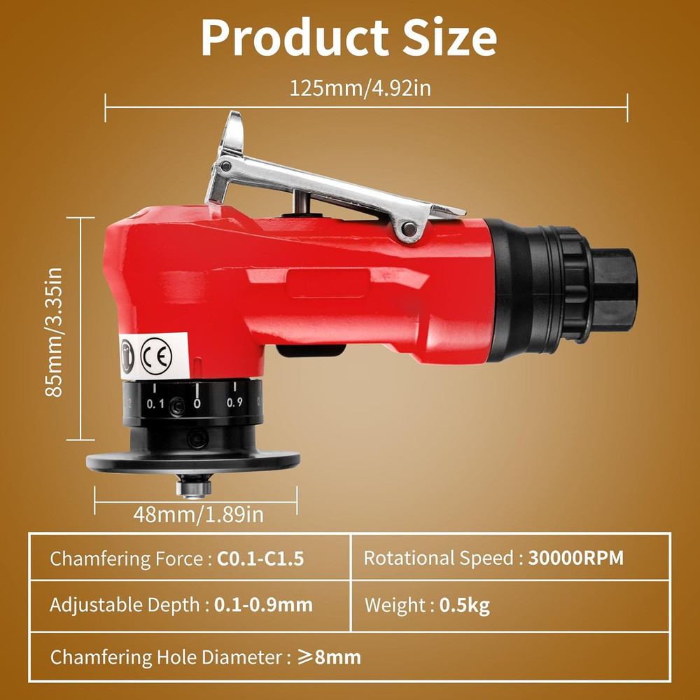 2 in 1 Pneumatic Chamfering Tool - Mini Air Chamfer Tool for C & R Deburring, 45