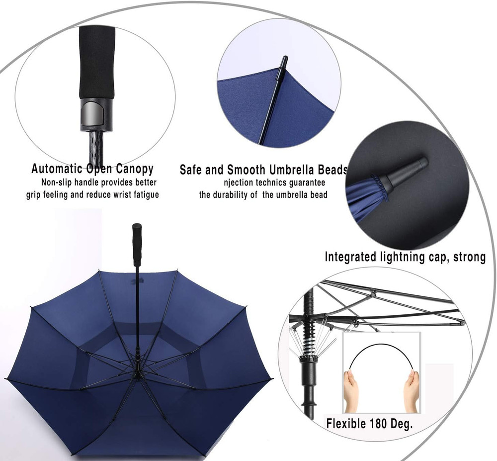 Large 54/62/68/72 Inch Golf Umbrella, Oversize Double Canopy, Automatic Open