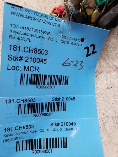 RAM1500 2003 Keys/Latches/Locks 988501