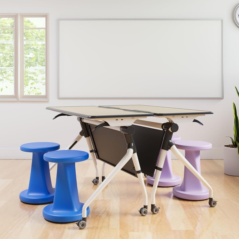 ECR4Kids Double Nesting Mobile Desk, Portable Table, Maple/Grey
