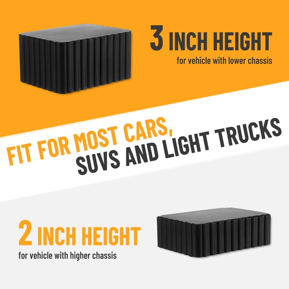4PCS 3" Tall Solid Rubber Stack Blocks Universal for Auto Lift Rolling Jack New