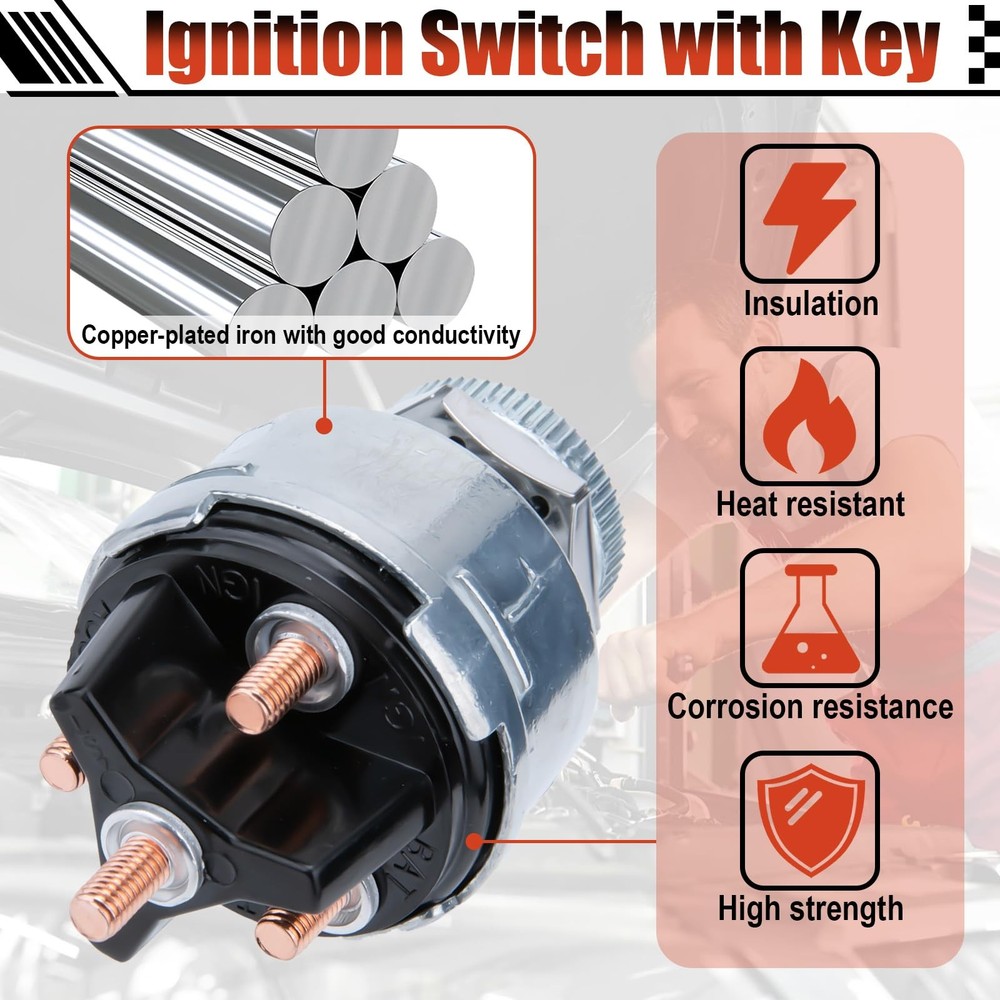 Ignition Switch with Key, Universal Ignition Key Switch, 12V 4 Position Start...