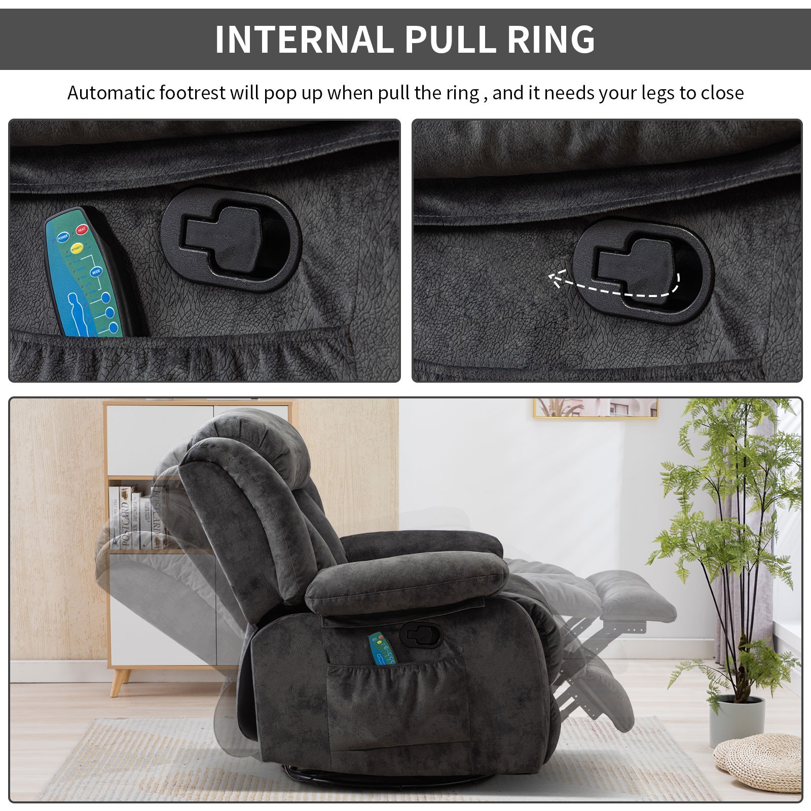 EBELLO Massage Swivel Rocker Recliner Chair w/ Heat & Vibration Manual Recliner