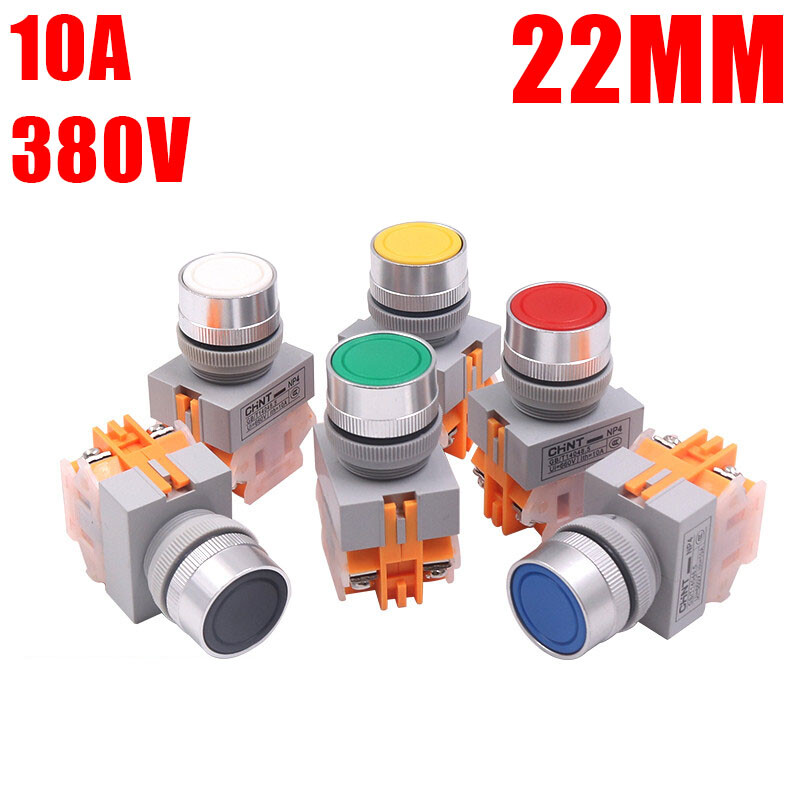 22MM Push Button  Switch Heavy Duty Self-reset Momentary/Latching Flat 10A 380V