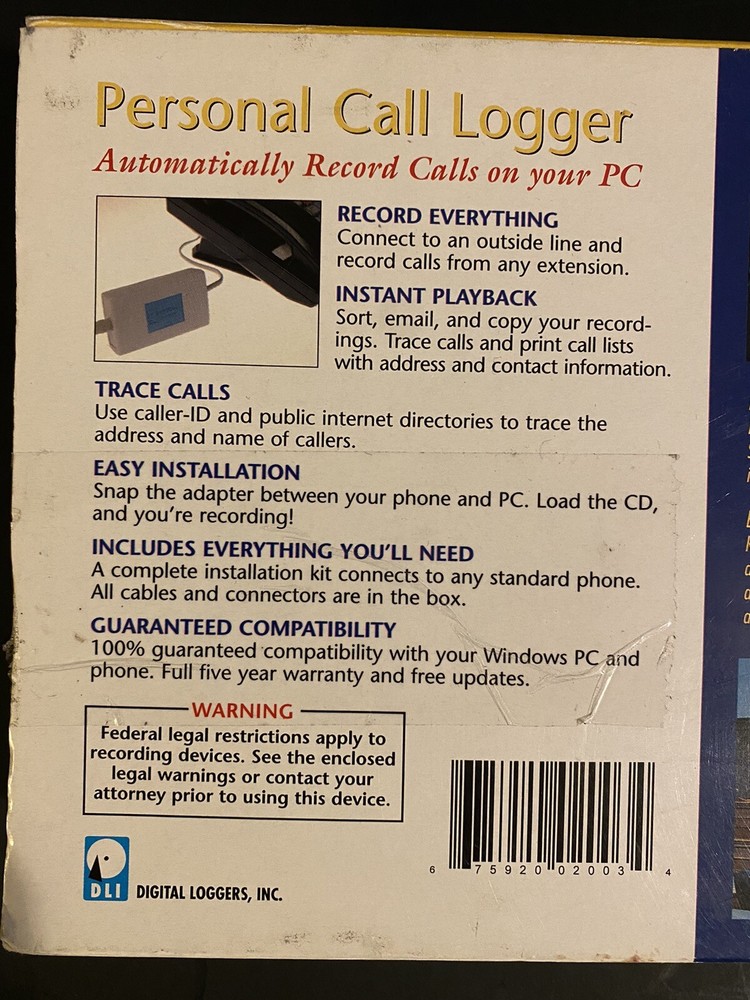 Digital Loggers Personal USB Call Recorder Automatically on your PC New-Open Box