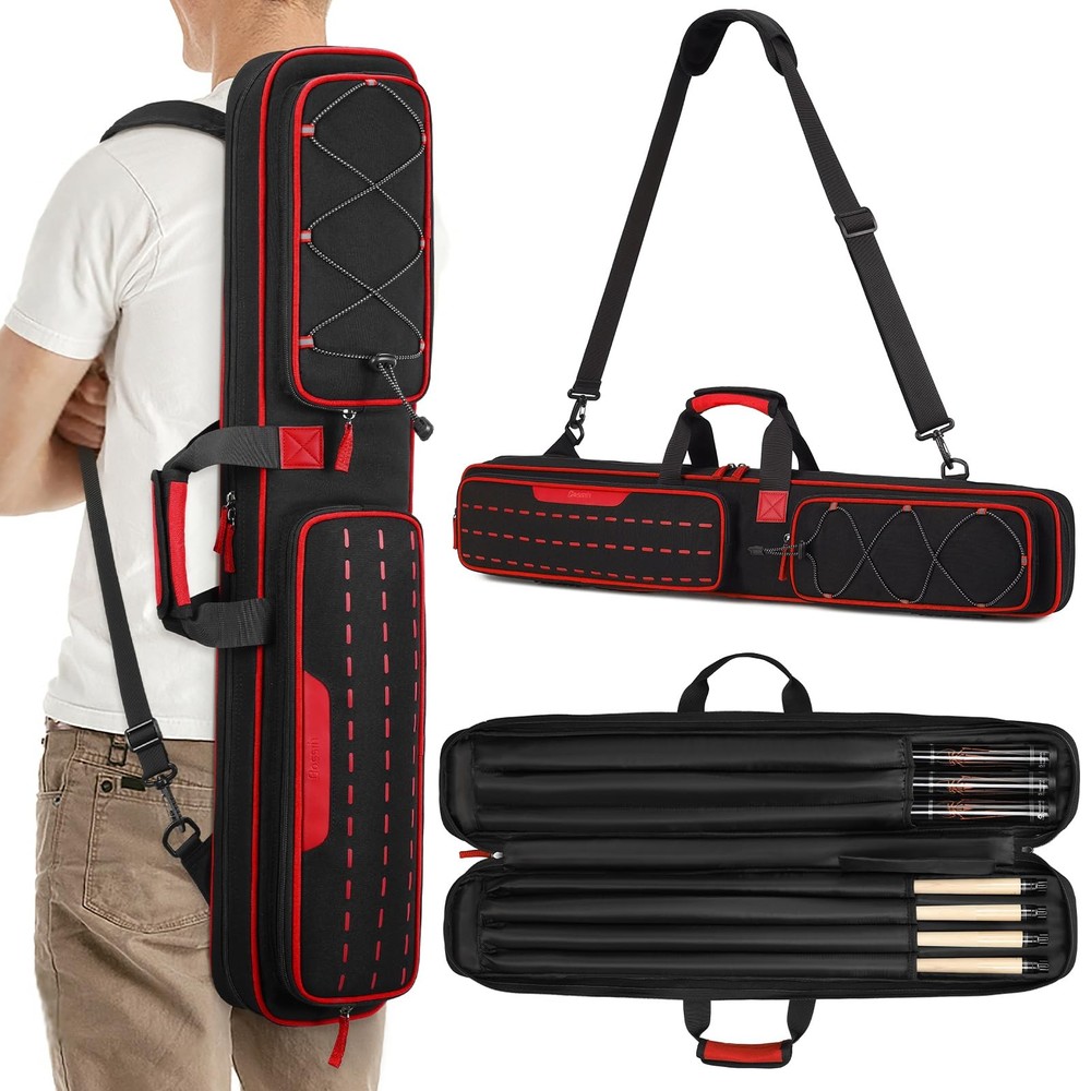 Pool Cue Case, Pool Stick Bag 3x4 / 5x5 with Multiple Pockets, Soft Padded Bi...