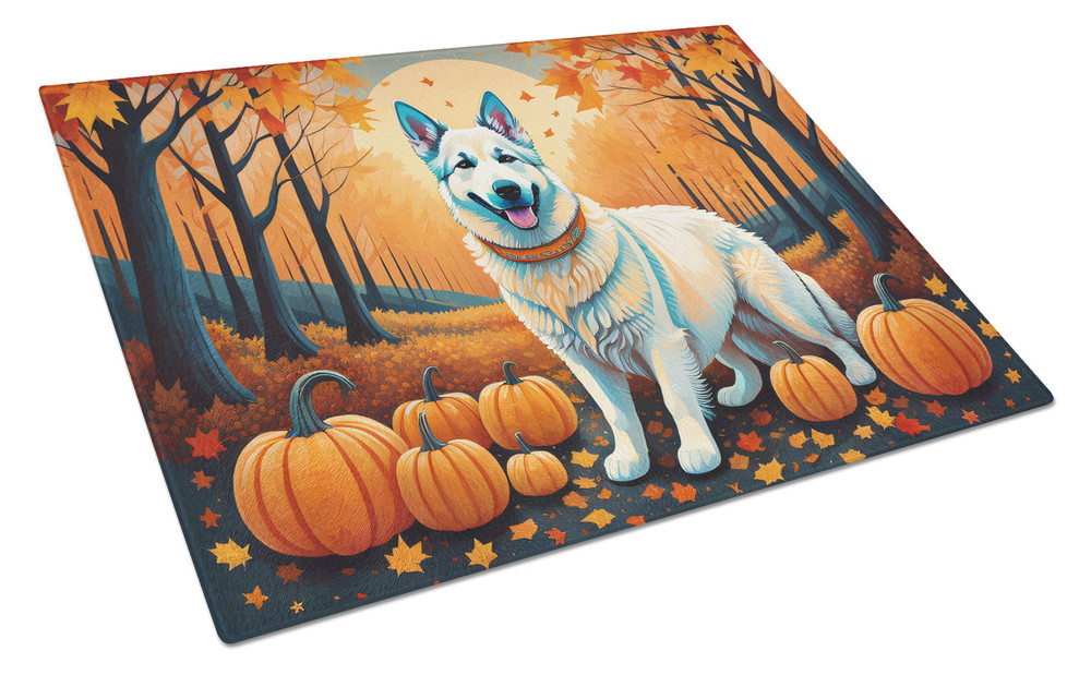 White German Shepherd Fall Glass Cutting Board