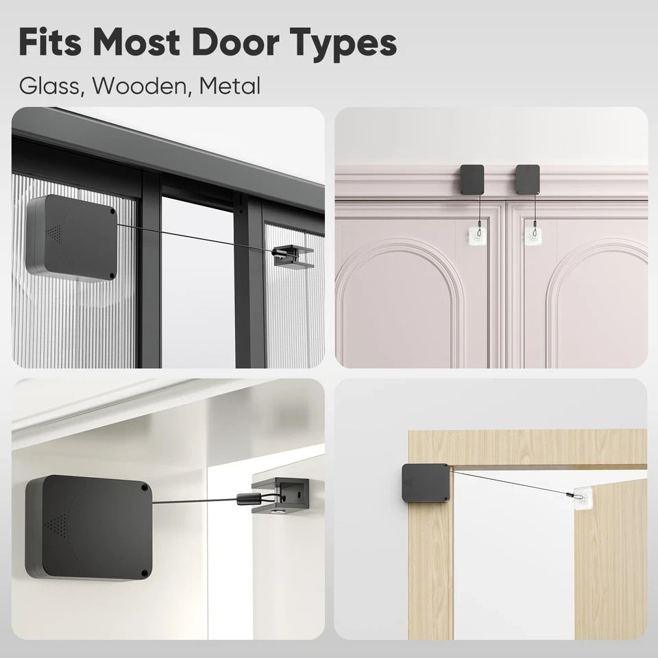 Retractable Automatic Door Closer with Anti-Slam Function - No-Screw Install for