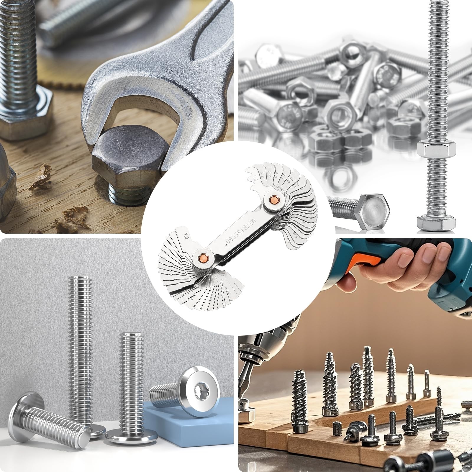 Professional Thread Gauge, 3-in-1 Thread Pitch Gauge: Metric 60°, Whitworth 5...