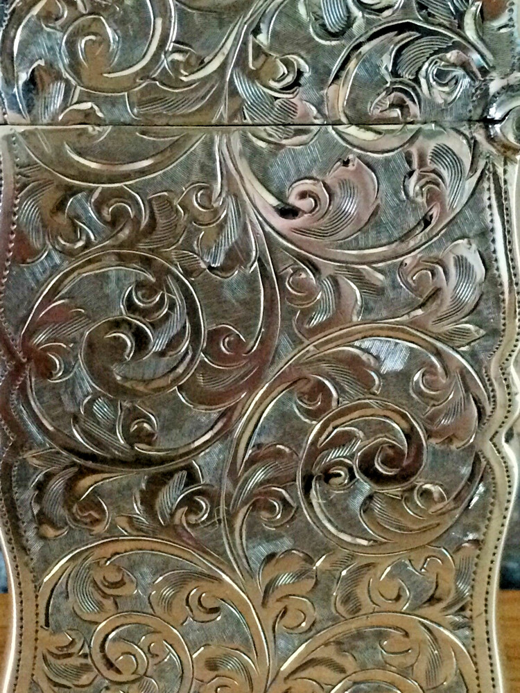 Superb Silver 1912 Engine Turned Floral Scroll Card Case by Joseph Gloster Ltd
