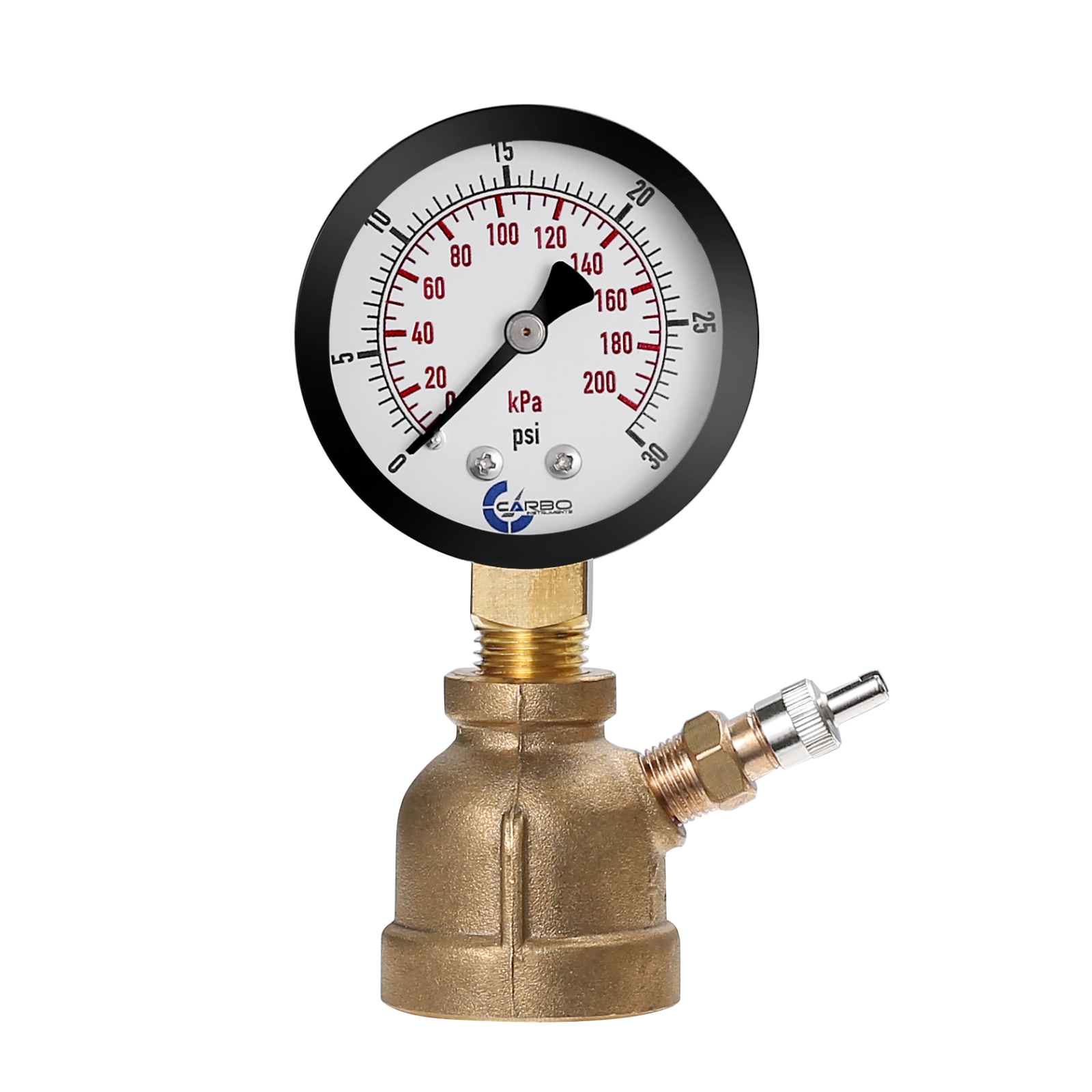 Gas Test Pressure Gauge 30 Pound, 30 PSI/200 kPa 3/4” FNPT Brass Bell Shape Body