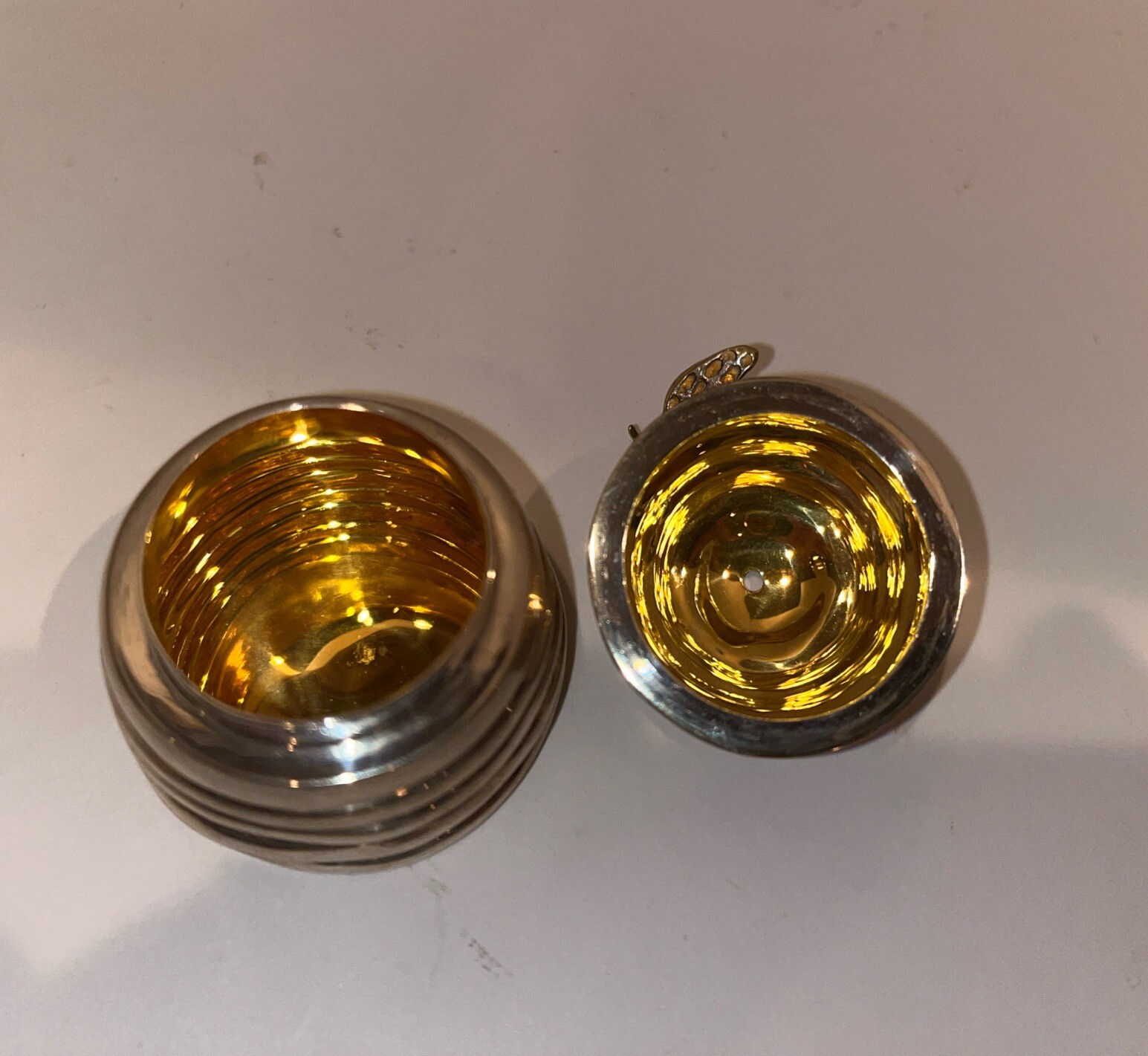 Thistle & Bee Sterling Silver Beehive Salt & Pepper Shakers Rare