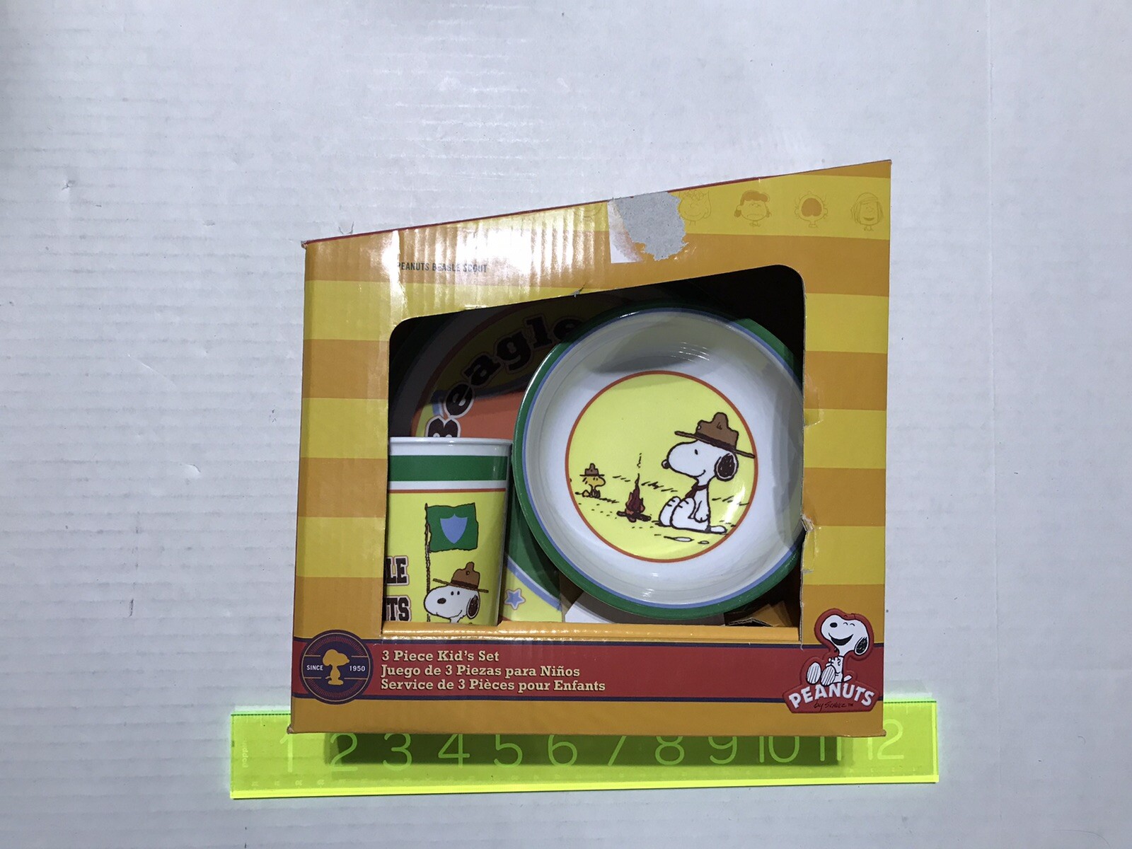 Peanuts Snoopy Beagle Scout 3 Piece Kid’s Set - Bowl, Plate, Cup - New