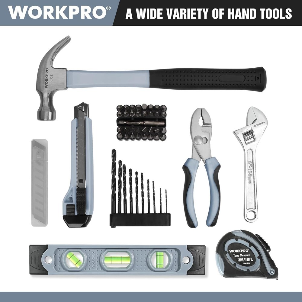 Complete Home Maintenance Tool Kit: 12V Cordless Drill & 61 Essential Tools