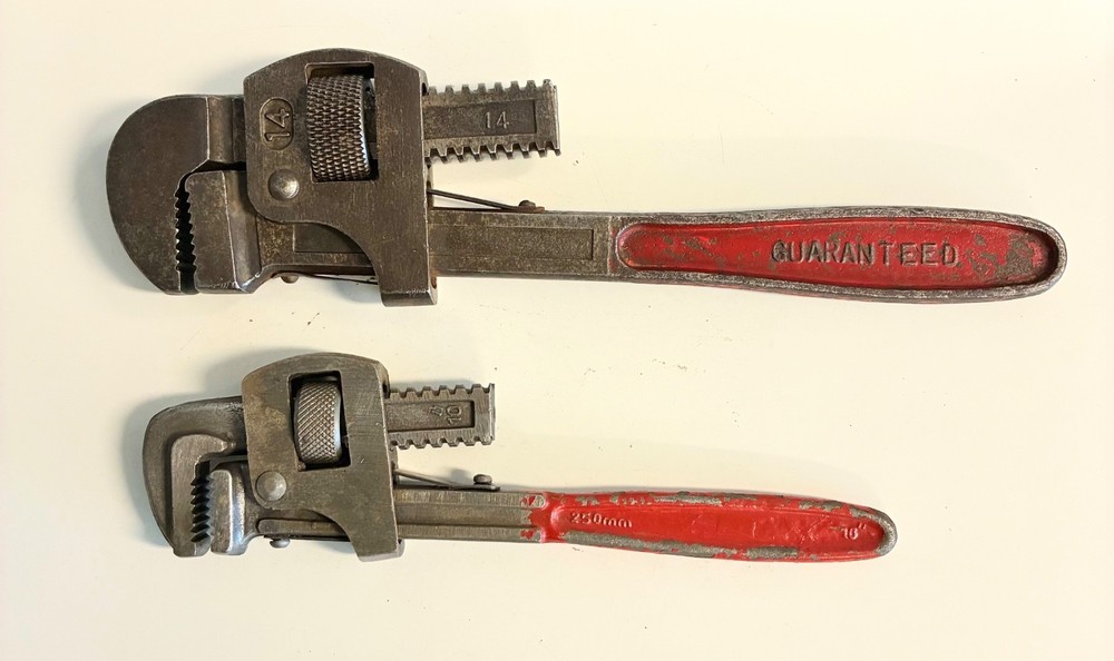 Vintage Adjustable Wrench Lot 10" & 14" Red Handle