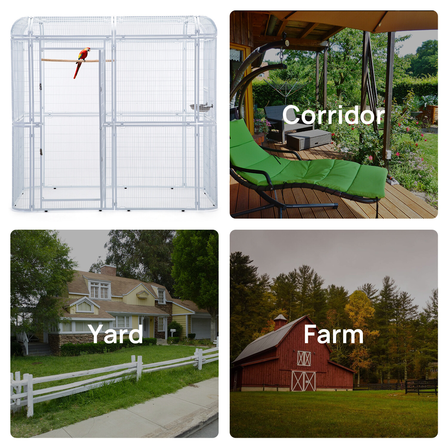 80" Large Walk In Iron Flight Bird Cage Parrot Macaw Finch Outdoor Aviary White