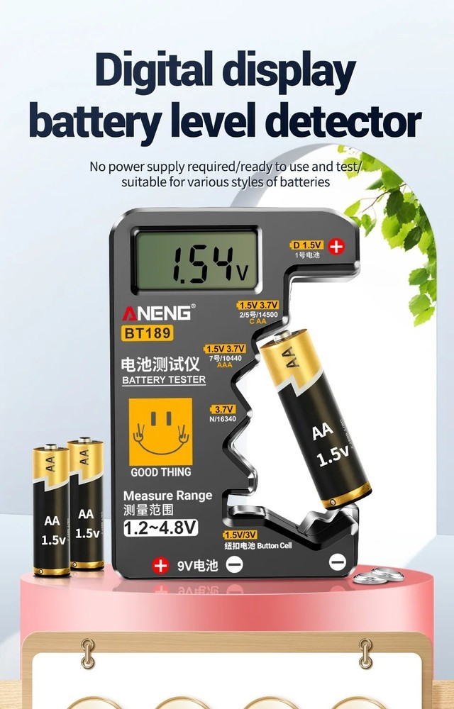 Universal LCD Battery Tester 9V N D C AA AAA Button Cell Detector DIY Gift
