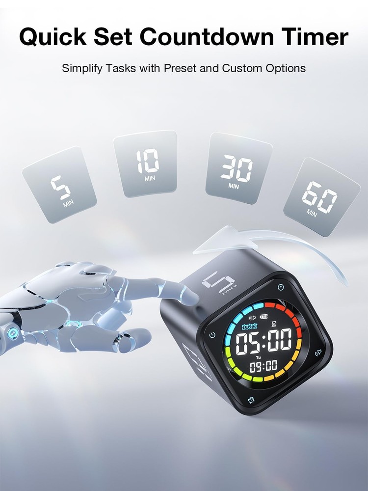 TK3 Pomodoro Timer Cube, Productivity Timer, 5/10/30/60 Min Presets, Custom C...