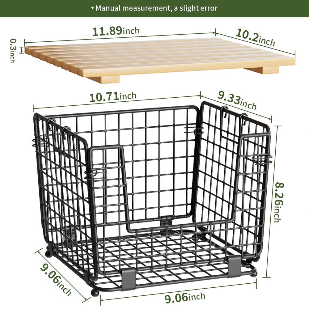 GGIU Stackable Pantry Basket: Kitchen Counter Organizer for Vegetables, Black