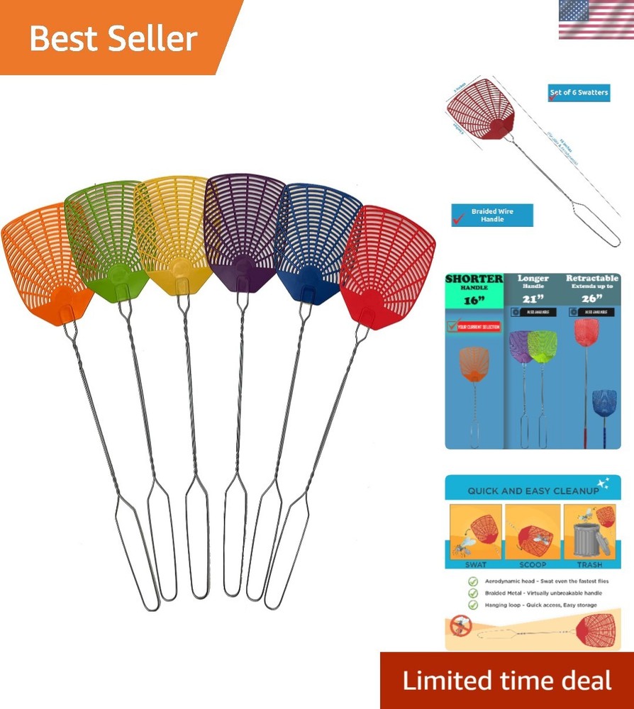 6 Pack Fly Swatter Set - 16 Inch Metal Handle for Ultimate Bug Control