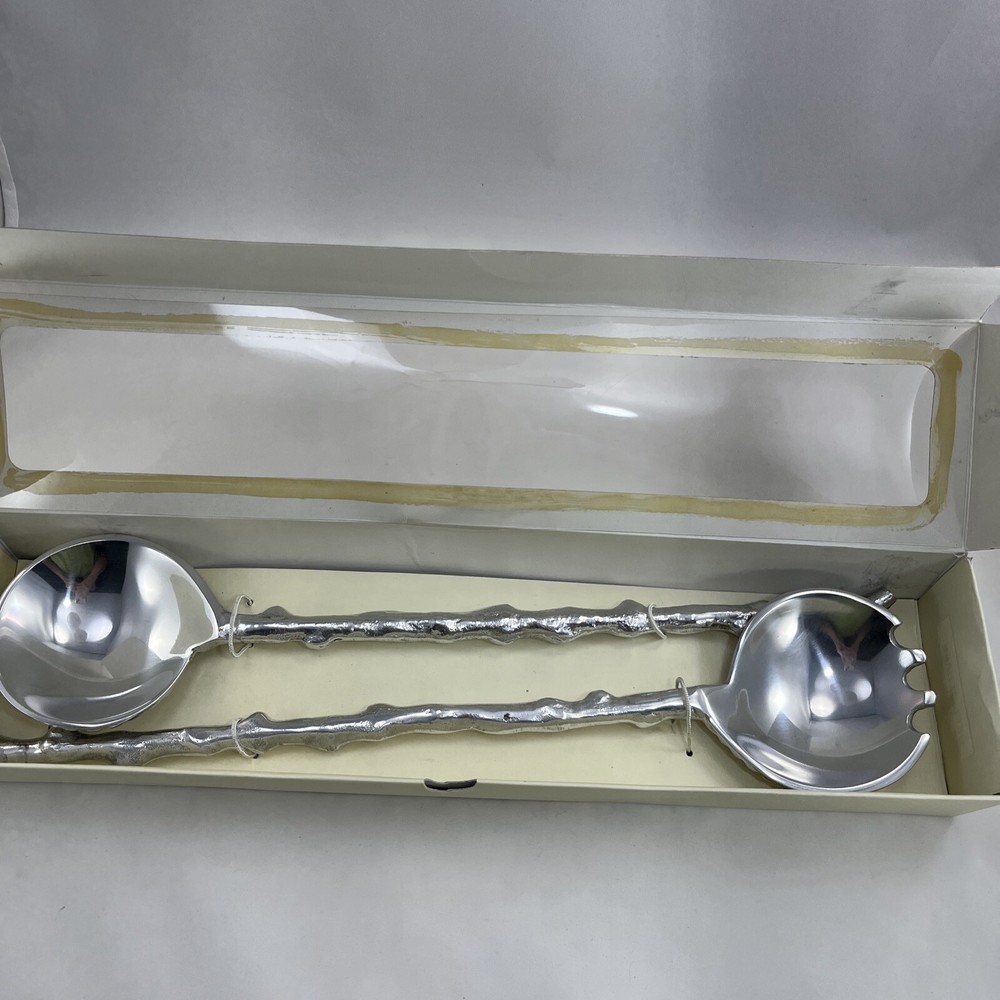 Pottery Barn Reef Servers Silver Tone 2 Piece Serving Set Fork Spoon New In Box
