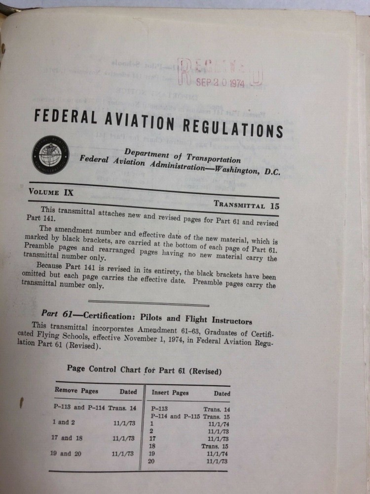Federal Aviation Regulations 1972 Original