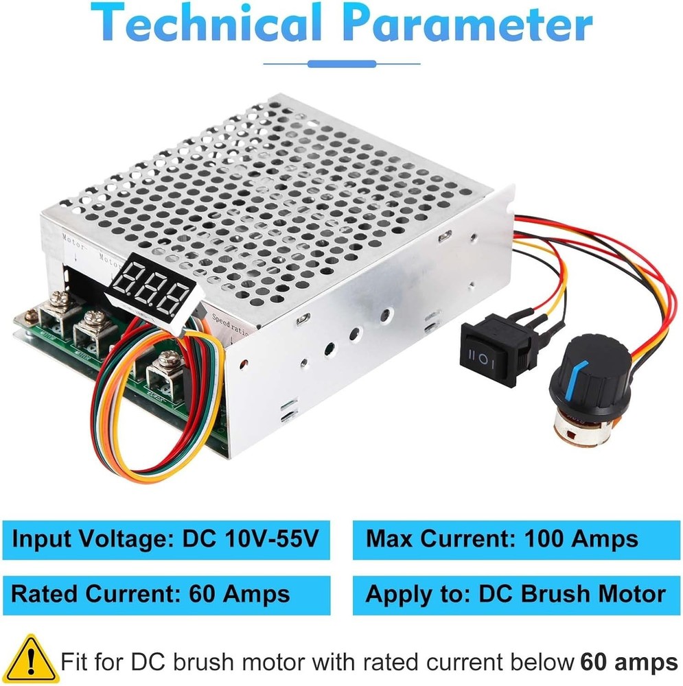 High-Efficiency PWM DC Motor Controller with Adjustable Potentiometer & Switch