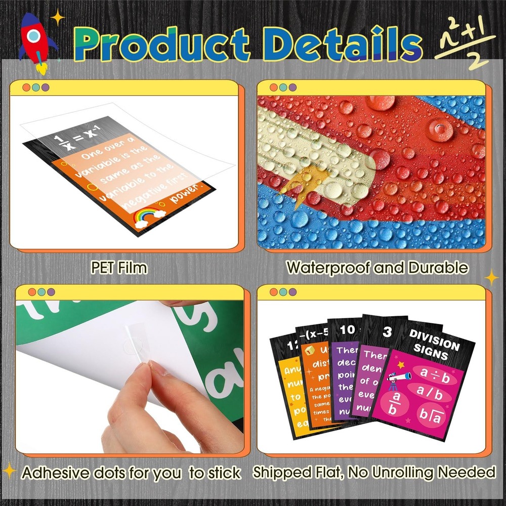 Pajean 15 Pcs Math Poster Math Bulletin Board Educational Mathematics Classro...