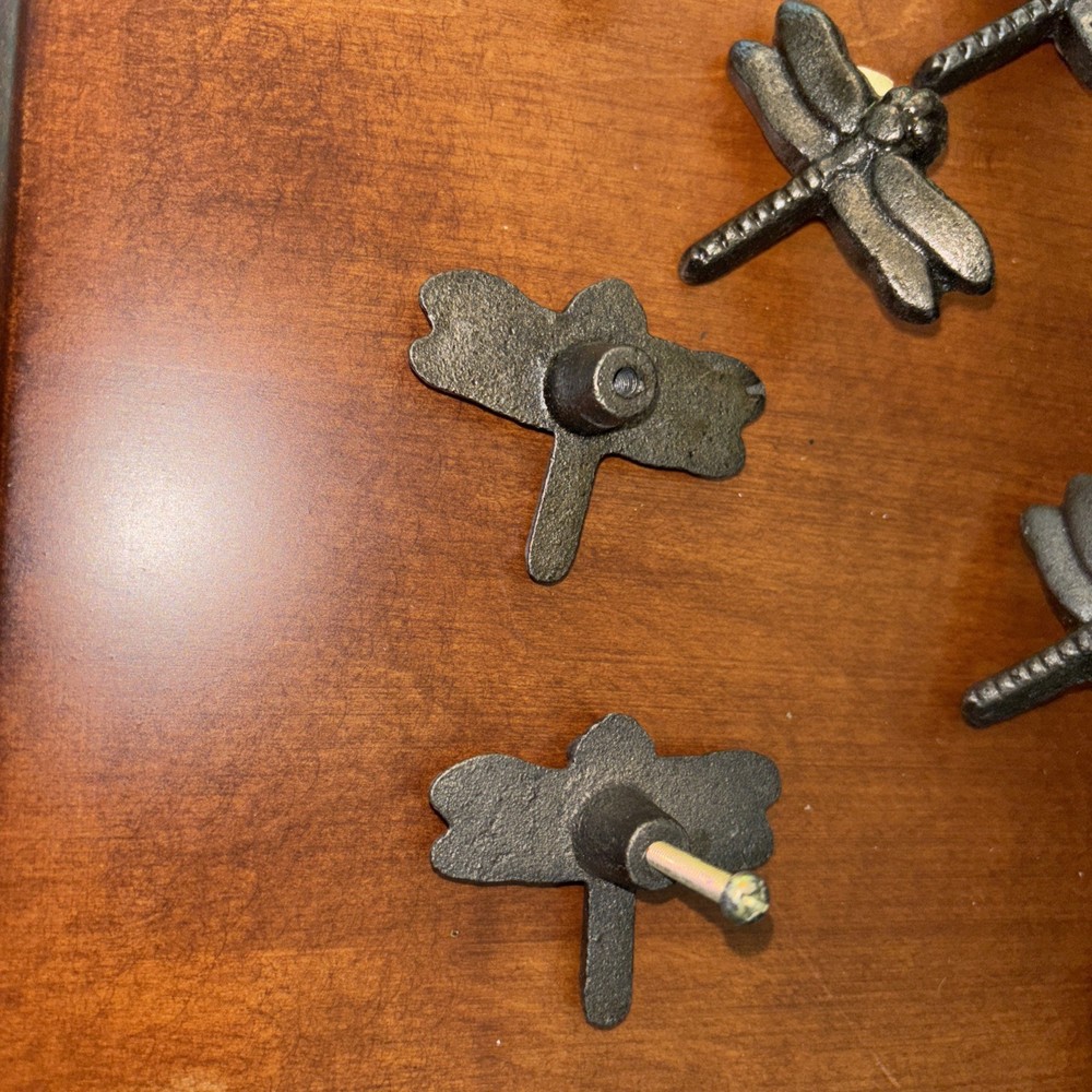10 CAST IRON CABINET KNOBS PULLS DRAWER DRESSER HANDLES RUSTIC DRAGONFLY