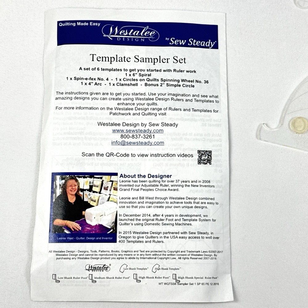 Westalee / Sew Steady Template Sampler Set LOW SHANK Leonie West Sewing
