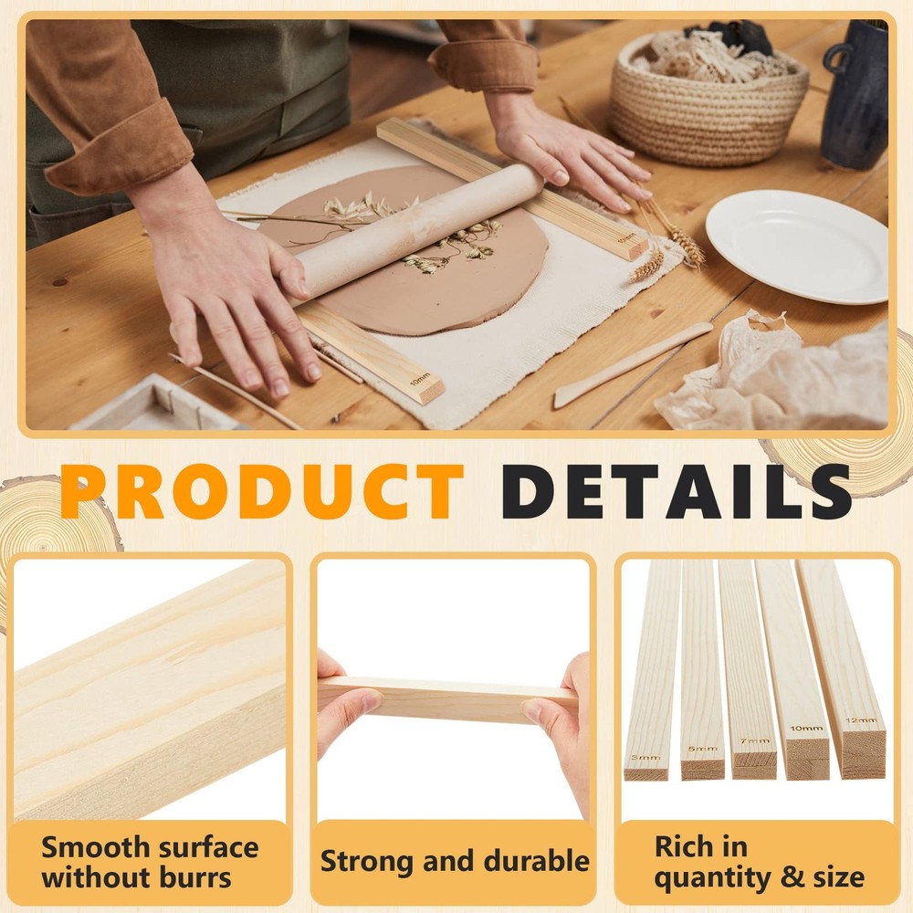 10pc Sasylvia Pottery Rolling Mud Stick Guide, Clay Depth Guide