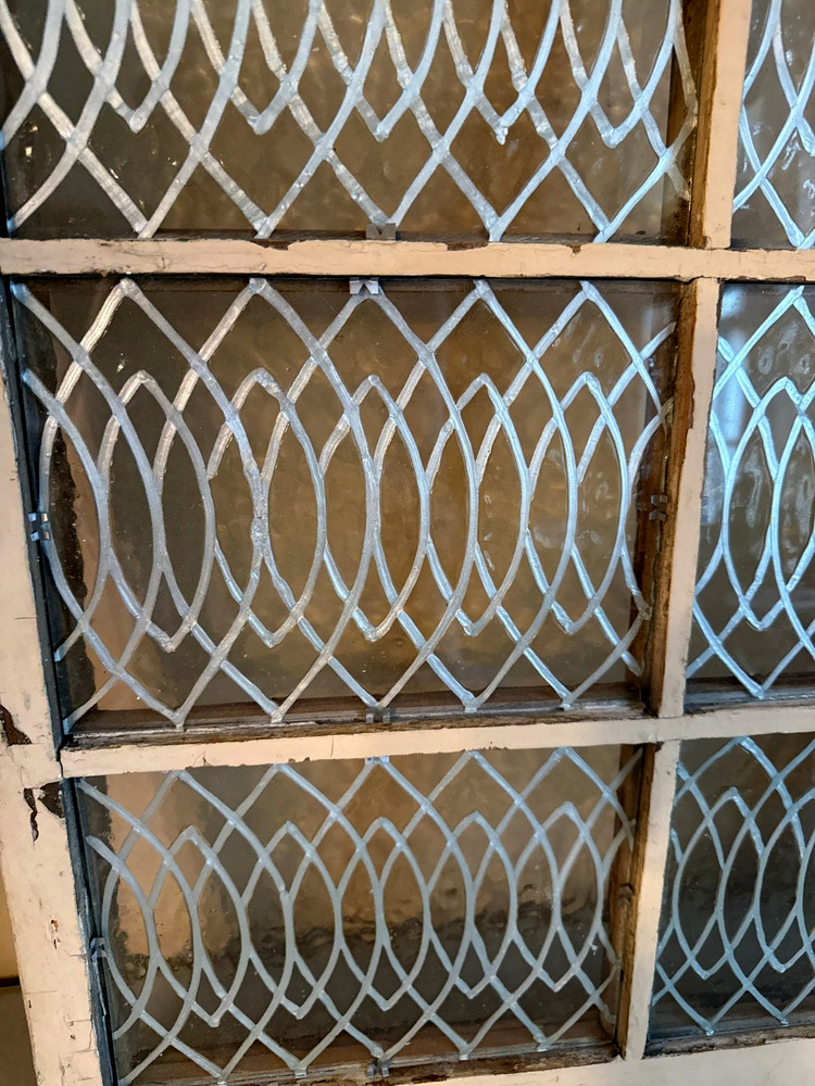 Antique Rectangular Leaded Stained Glass Window 21" x 24" UNIQUE Pattern