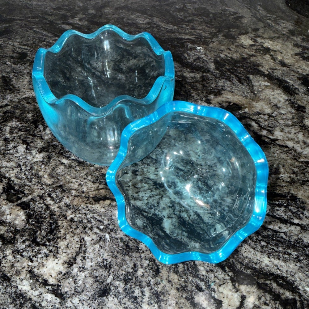 Light Blue Glass Easter Egg Candy Dish Vintage