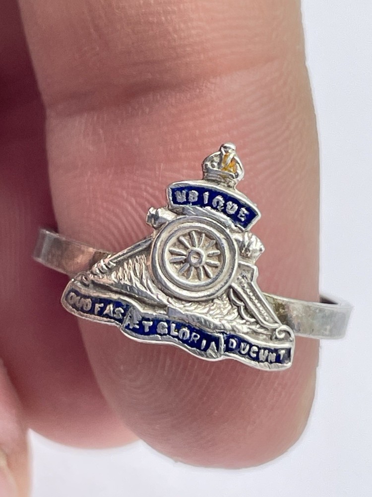 WW2 British Sterling Silver & Enamel Royal Artillery Sweetheart Ring