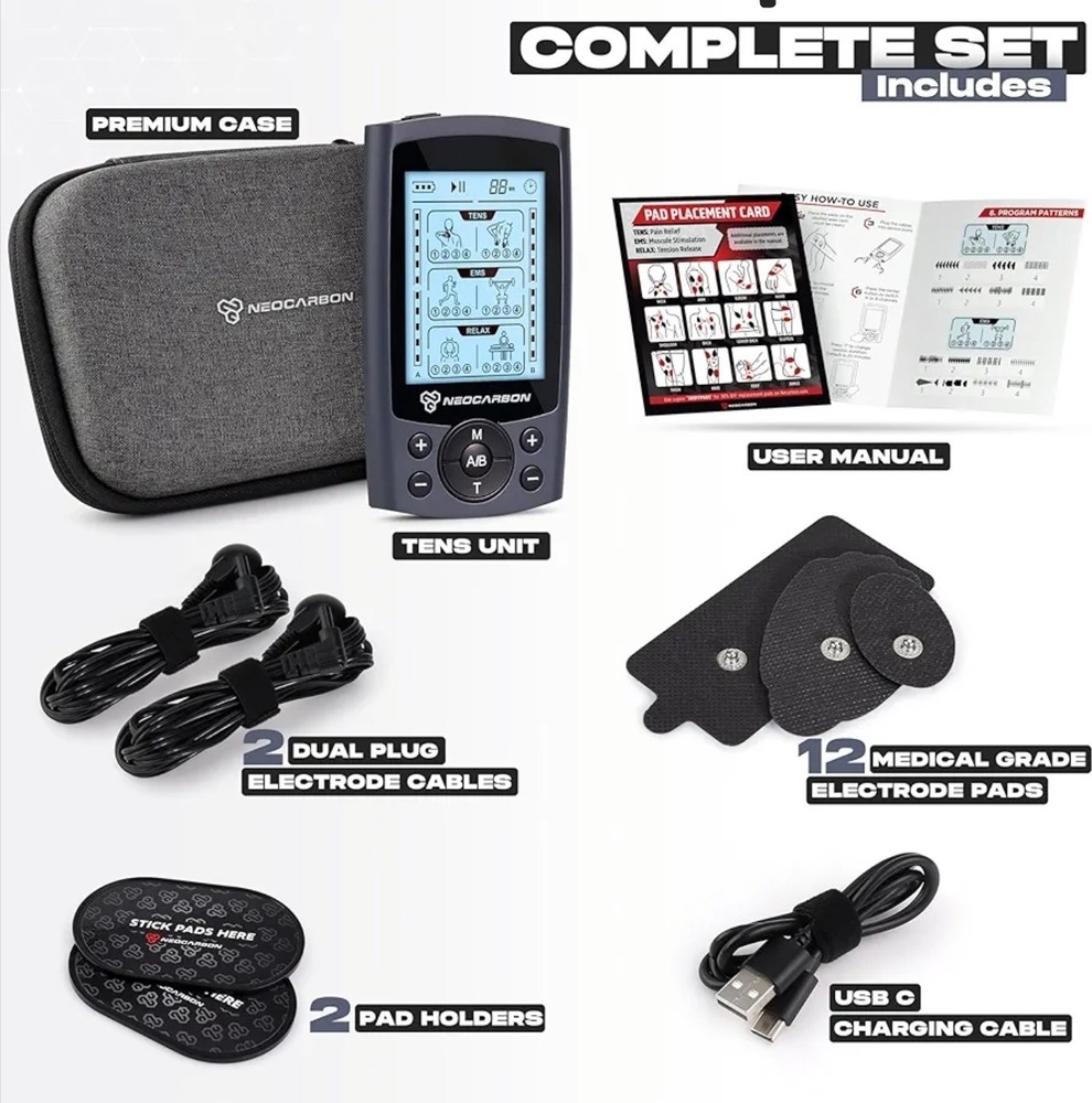 Neocarbon TENS Unit Muscle Simulator Electronic PMS Pulse Massager Machine NEW